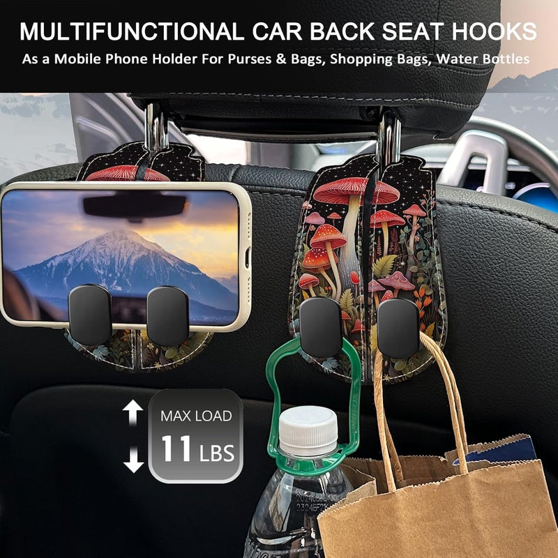 Blusabaca 2PCS Car Seat Back Storage Headrest Hooks, Mushroom Purse Holder Bags Hanger, PU Leather Double Metal Hook for Backseat Organizer, Women Car Accessories Organization - Image 3